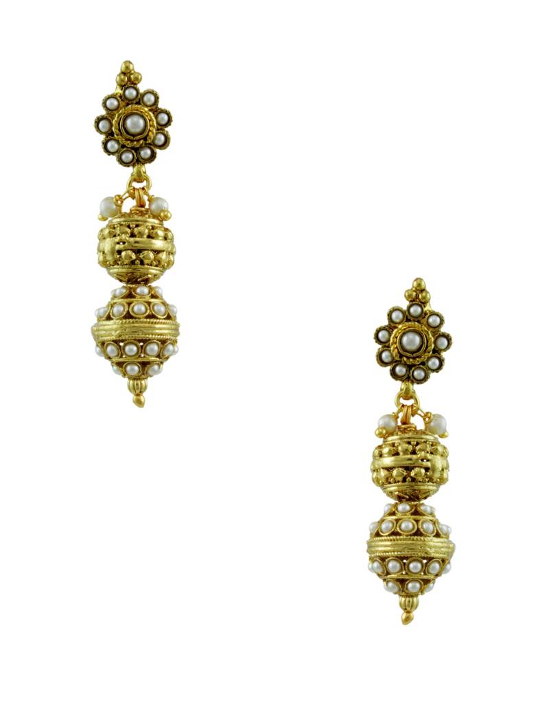 Buy Rajwadi Mala Earrings in Clear Color and Golden Polish Online
