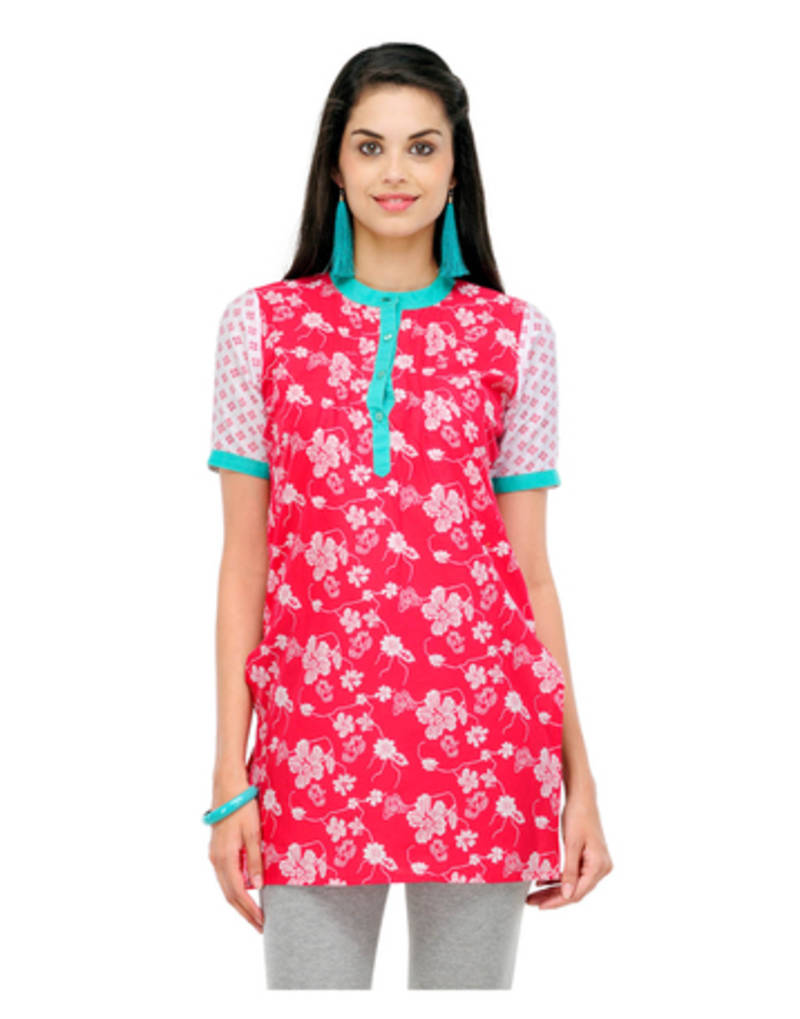 Buy Red & White Floral Print Cotton Kurtis Online