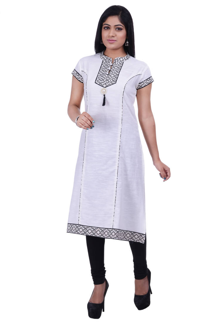 Buy White and black printed cotton kurti Online