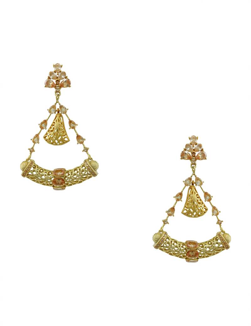 Buy Golden Beige Designer Dangle Earrings Jewellery for Women Orniza