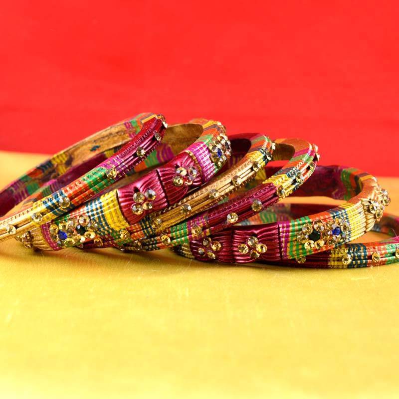 Buy rajasthani lakh bangles muti coulor stone size2.6 Online