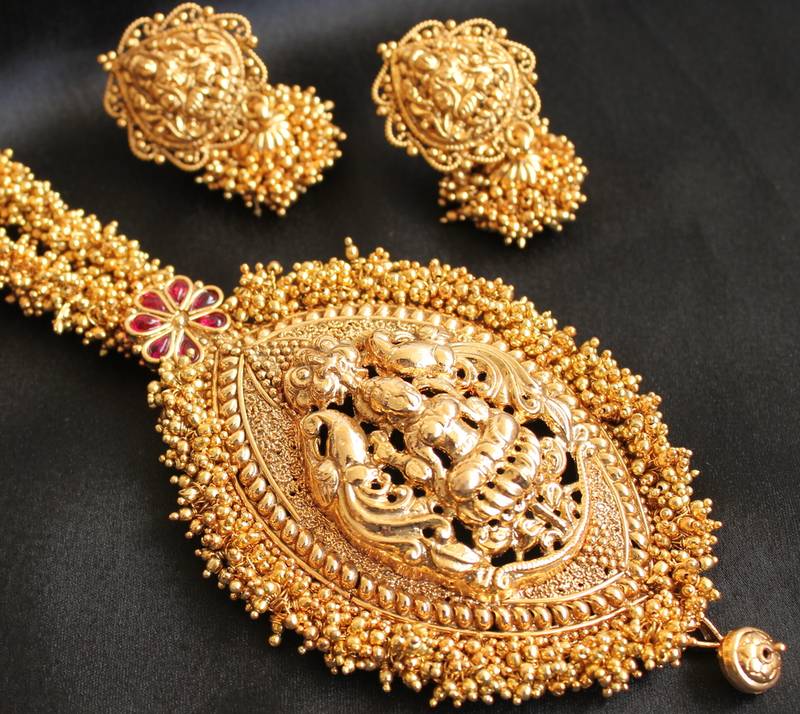 Buy antique huge lakshmi pendant gold cluster bridal long haar