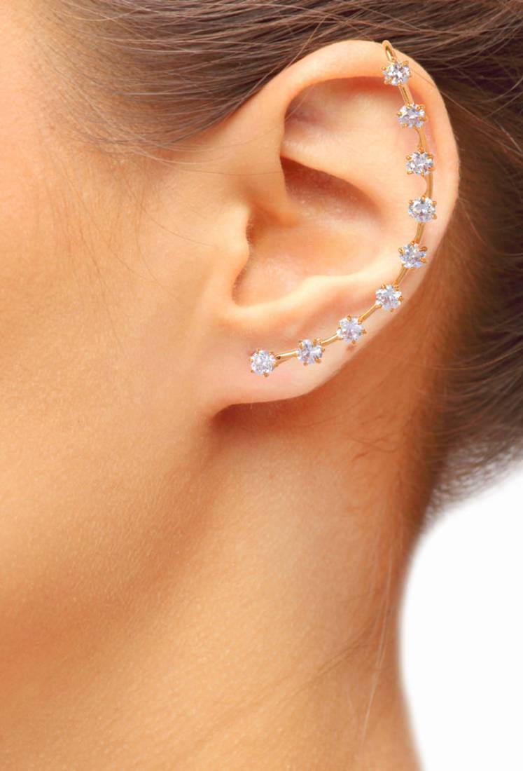 Buy The Jewelbox Slender Gold Plated American Diamond CZ Ear Cuff Pair