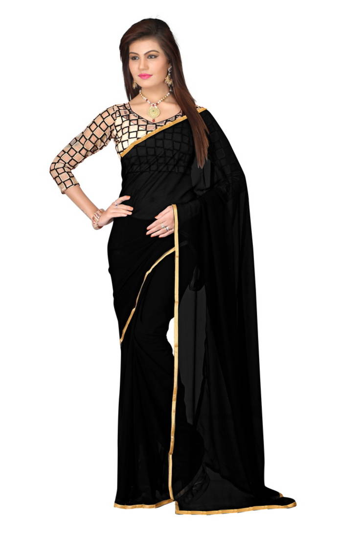 plain saree with black blouse