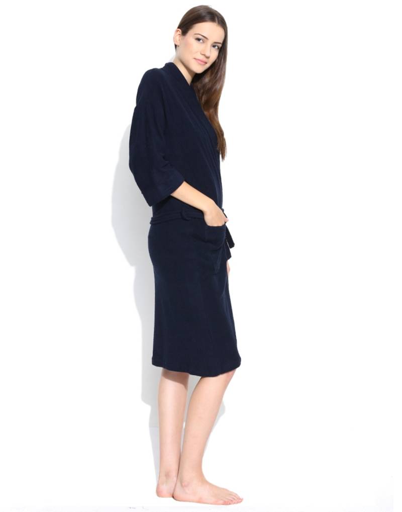 Buy Navy Blue Unisex 100 Cotton Bathrobe Maroon Online