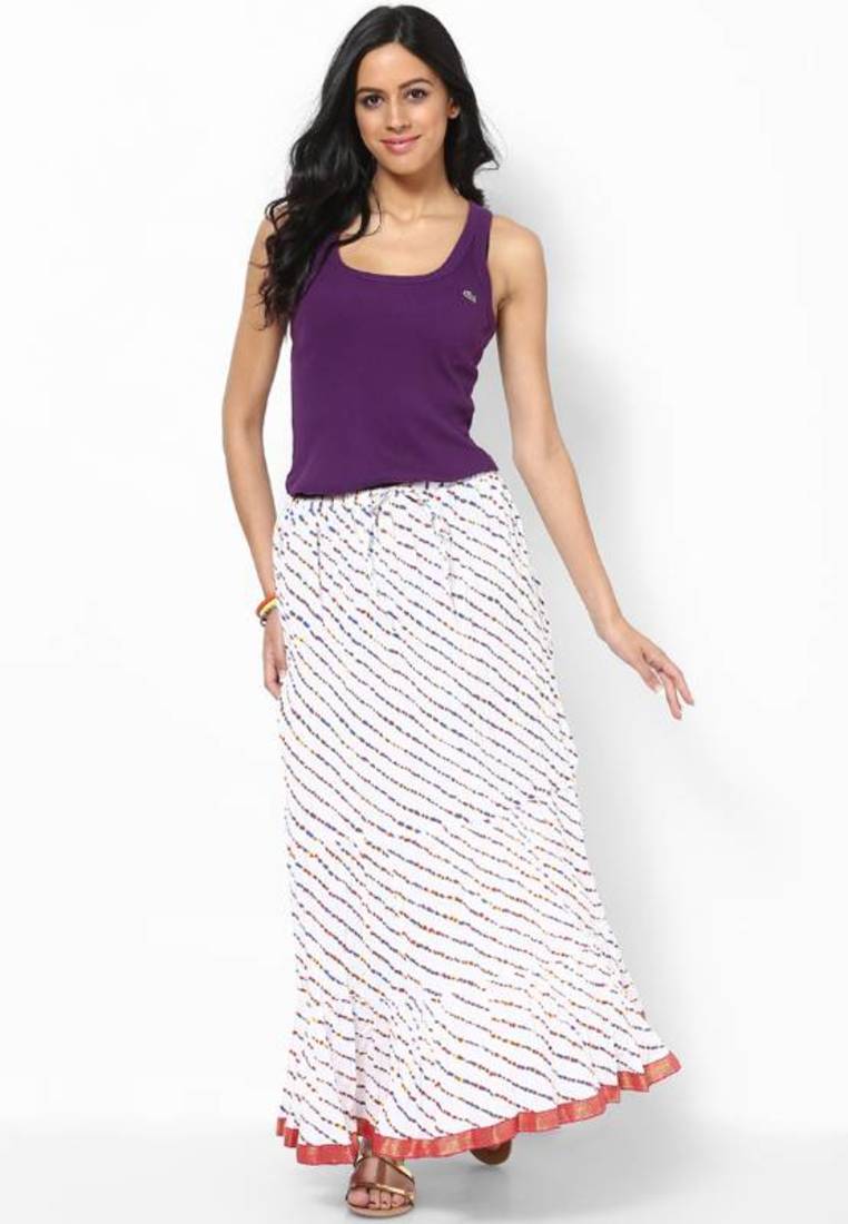 Buy Amazing White Printed Cotton Long Skirt Online
