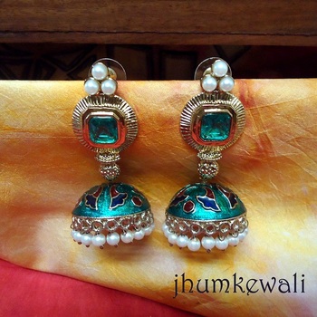 Meenakari Jhumkas Rama Green Online Meenakari Jhumkas Rama Green