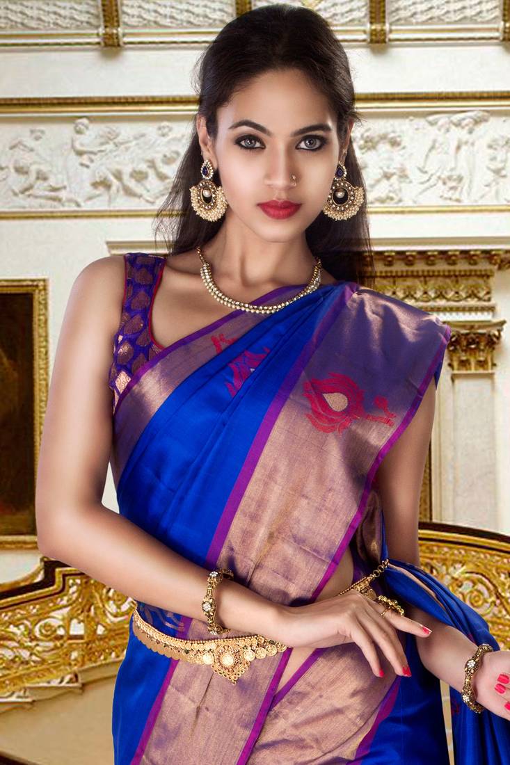 Color Combination With Blue buy royal blue pure silk zari weaved saree in purple pallu Color Combination With Blue buy royal blue pure silk zari weaved saree in purple pallu