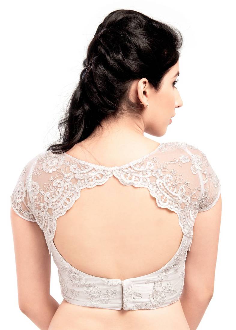 Buy Silver Net Stitched Blouse Online Buy Silver Net Stitched Blouse Online