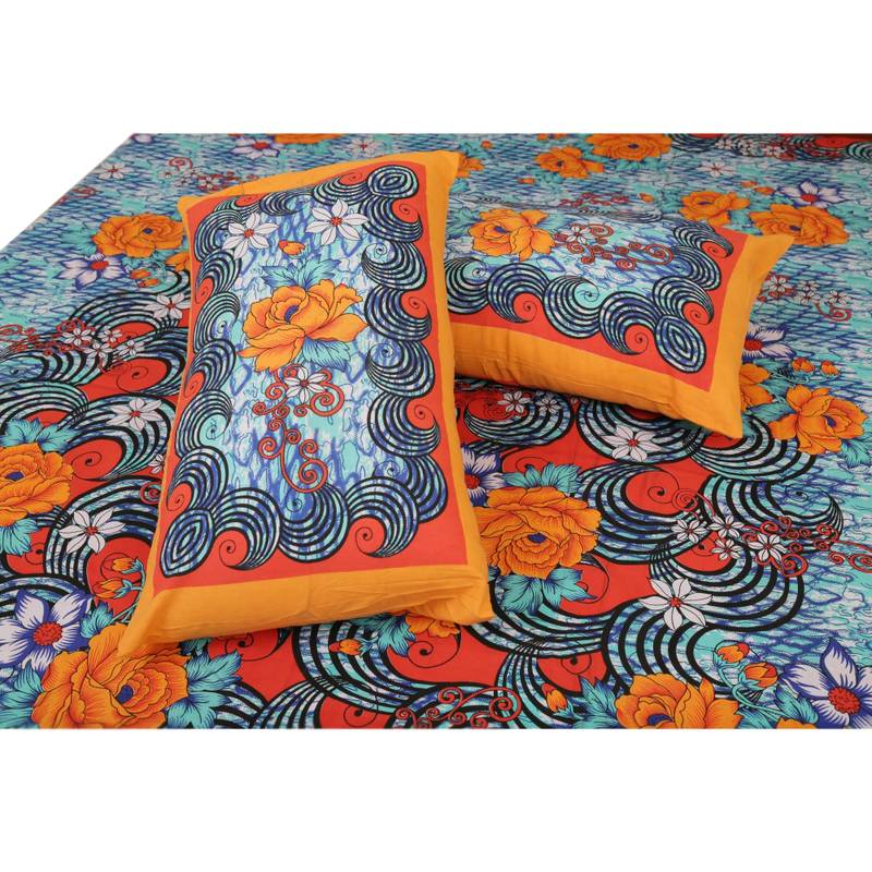 Buy Rajasthani Pure Cotton Floral Print Double Bedsheet Set Online